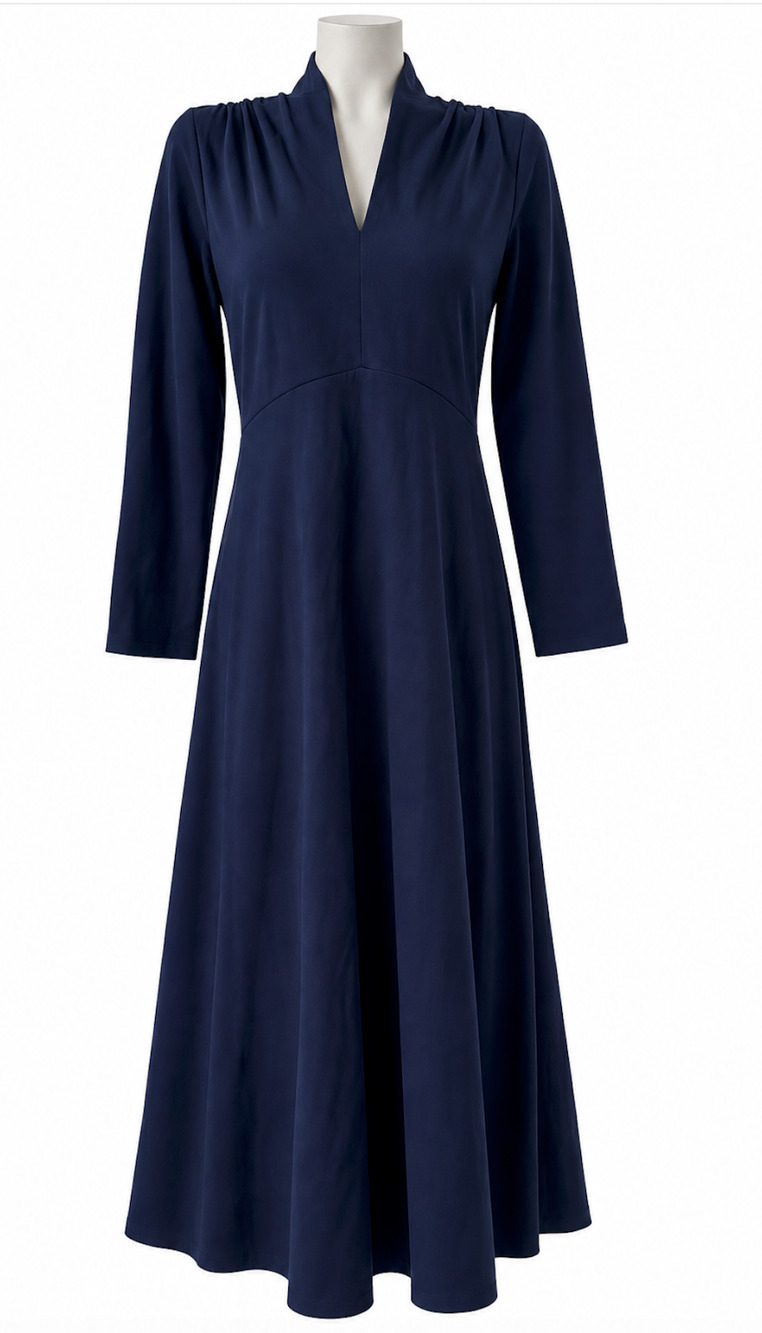Soft Surroundings Naima Dress Navy Blue Long Sleeve A Line Midi Size M NWT